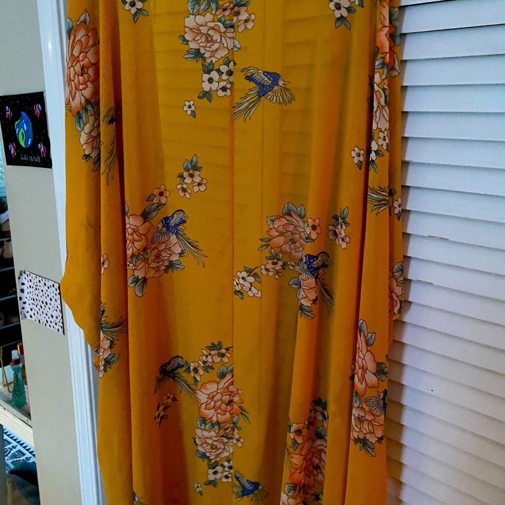 Yellow floral longline kimono